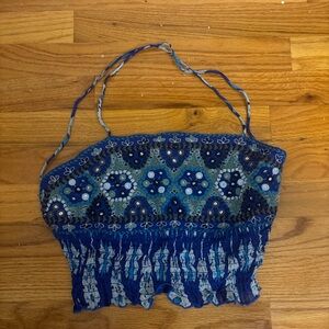 Zara Blue Smocked Strapless Camisole